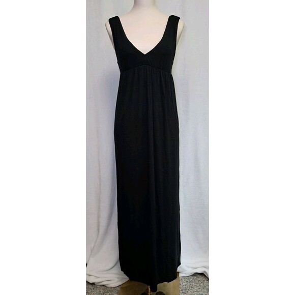 J.Crew Sleeveless Empire Waist V-Neck Low Back A-Line Maxi Dress Black Size XS - Picture 1 of 10